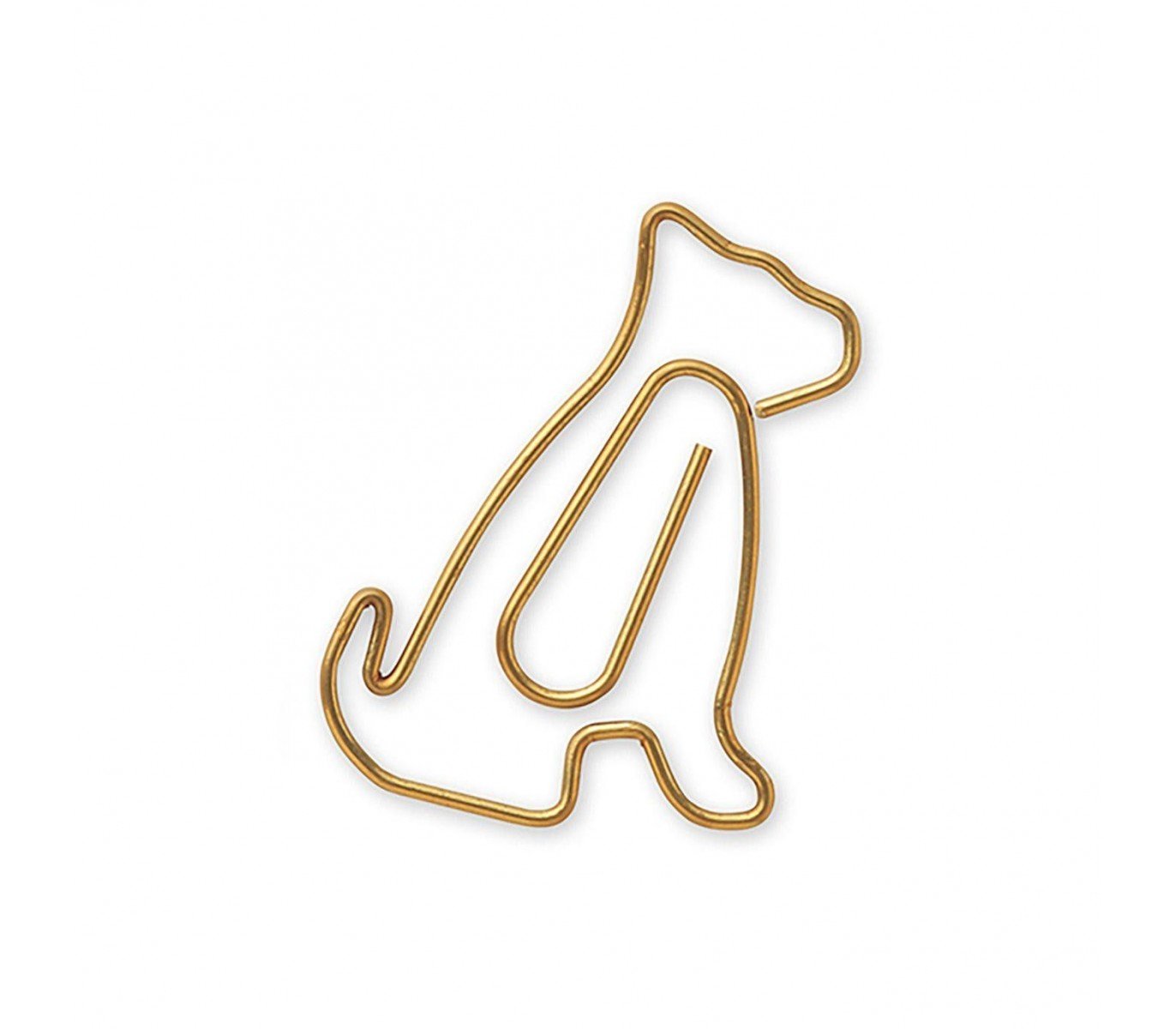 Paper clip in a dog shape, from the japanese stationery brand Midori. The color is gold.