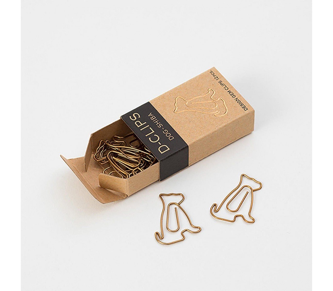 Box of paper clips in the shape of Dogs, from the japanese stationery brand Midori.